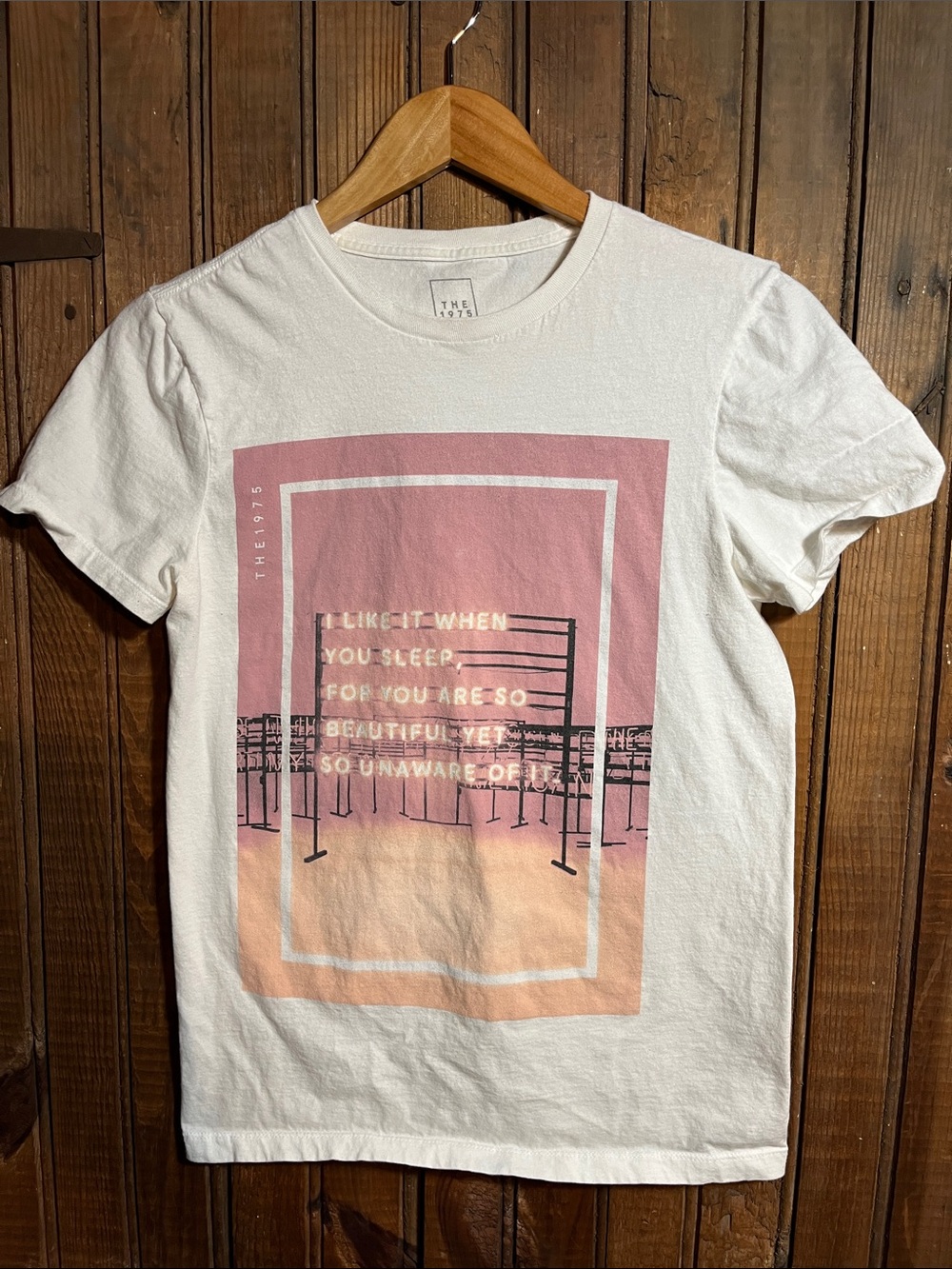 The 1975 Graphic Tee in White with Pink & Peach Panel